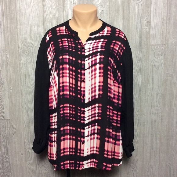 Worthington Tops - Pink and Black Button Down Blouse PLUS SIZE 2X